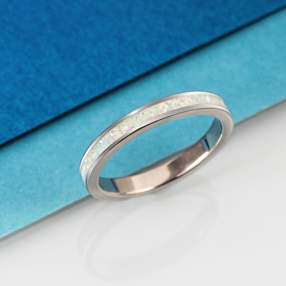 925 Sterling Silver Opal Stackable Eternity Ring … - image 3